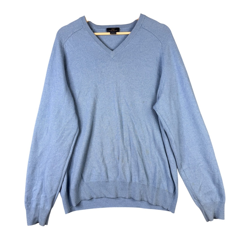Brooks Brothers 346 Mens 100% Cashmere V-Neck Sweater Light Blue Large